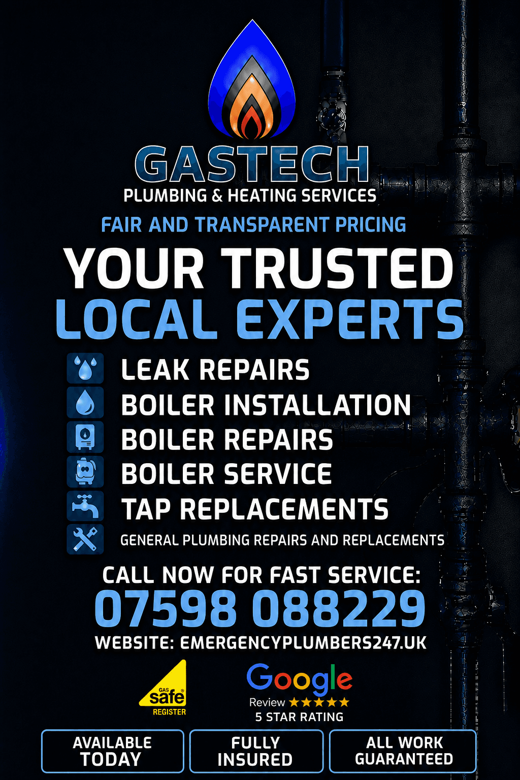 GASTECH 24/7 EMERGENCY PLUMBING & HEATING SERVICES